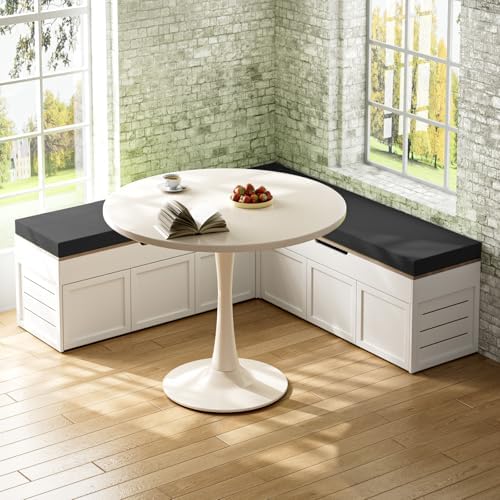 L-Shaped Corner Storage Bench with Cushion, Backless Wood Bench, Black