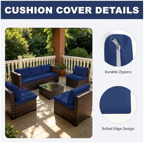 Loungewave Outdoor Cushion Covers, Patio Cushion Covers (Navy Blue,12Pcs-M)