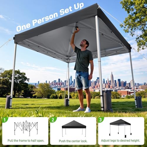 10x10 Pop Up Canopy Tent with One-Push Center Lock,Black