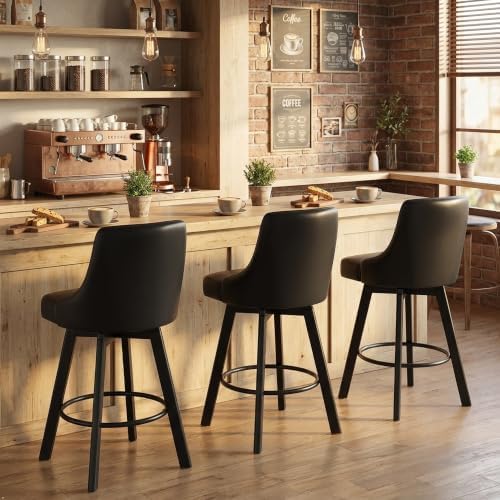 YaFiti 24" Swivel Counter Height Bar Stools Set of 2, Black