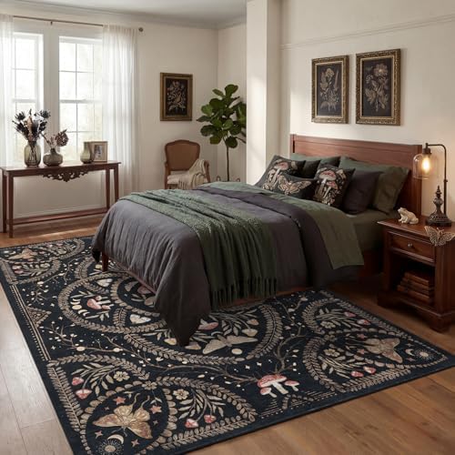 Garvee Mushroom 5x7 Area Rugs for Living Room, Washable Black Gothic Rug