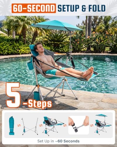 KingCamp Hammock Chair with Umbrella & Footrest,Camping Chair with Canopy