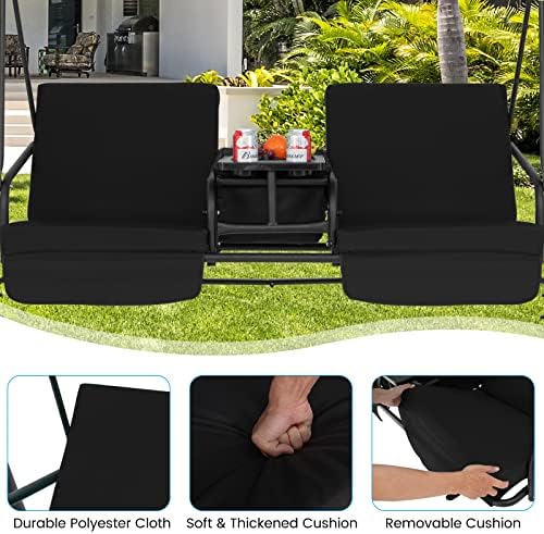 Tangkula 2 Person Porch Swing with Cooler Bag, Black