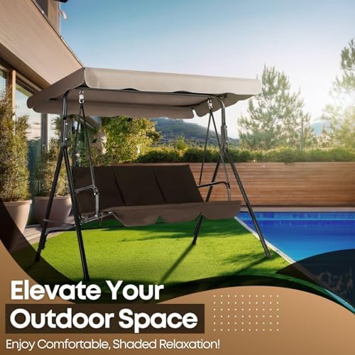 Flexzion Patio Swing Canopy Replacement Top, 66 x 45 Inch, Beige, 2-3 Seat