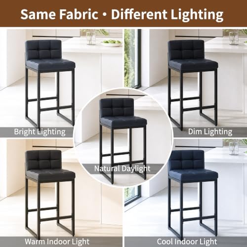 FIRAVOE Bar Stools Set of 4, PU Leather Counter Height Barstools with Low Back and Thickened Metal Legs, 26 Inch Modern Island Chairs for Kitchen Island, Bar, Counter (Black, 4Pcs 26" Counter Stools)