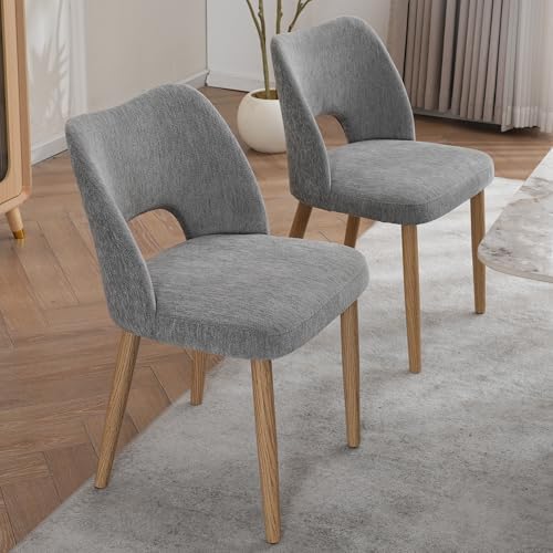 Modern Dining Chairs Set of 2, Upholstered Fabric Kitchen Chairs with Butterfly Hollow Back, Solid Wood Legs, Easy Assembly, Farmhouse Style for Kitchen & Dining Room, Gray