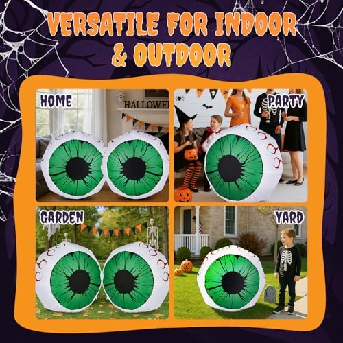 Outvita 2 Packs Halloween Inflatables Set of Lighted Eyes Decoration, 3Ft Blow Ups Green Eyes for Halloween Decor Outdoor with LEDs Party Supplies Blow up Decoration for Yard, Lawn, Patio, Garden