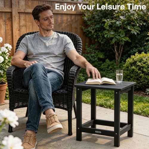 Square Outdoor Side Table, Patio End Table for Adirondack Chair, Black
