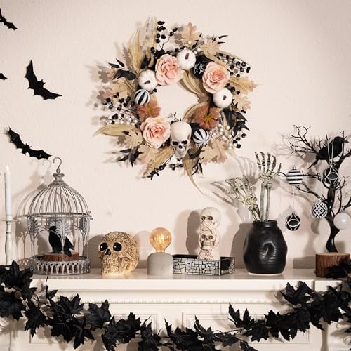 Valery Madelyn 24" Halloween Wreath for Front Door Decor with Lights