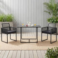 Tangkula 3 Pieces Outdoor Dining Set, PE Rattan Patio Furniture Set with Folding Backrest, Cozy Seat Cushions, Tempered Glass Tabletop, Space-Saving Bistro Table and Chairs Set of 2 for Backyard Pool