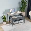 VINGLI 36" Lift Top Coffee Table with Free Cloth Storage Bins, Rustic Framhouse Grey Coffee Tables for Living Room, Small Modern Coffee Table for Small Space in Minimalistic Style, Gray
