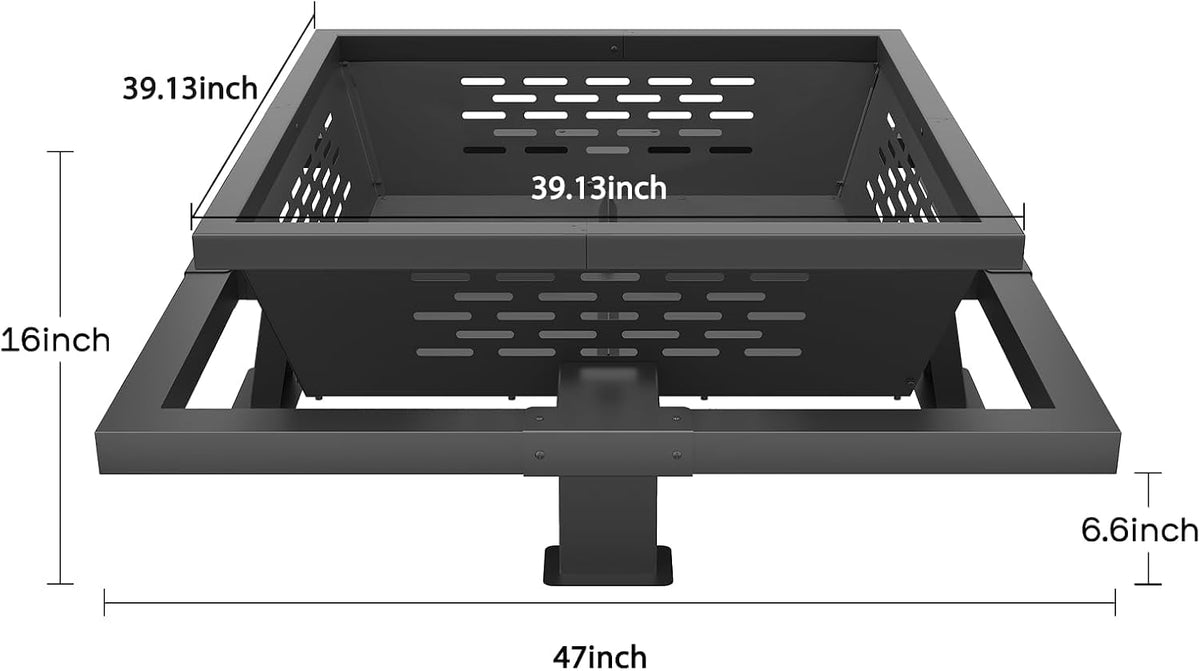 47" Large Fire Pit, Square Outdoor Fire Pit with Poker, Wood Burning FirePit for Camping, Backyard, Patio