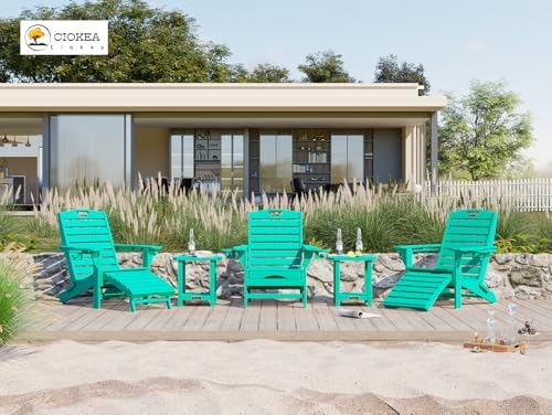 Ciokea HDPE Folding Adirondack Chair with Footrest,Lake Blue,1