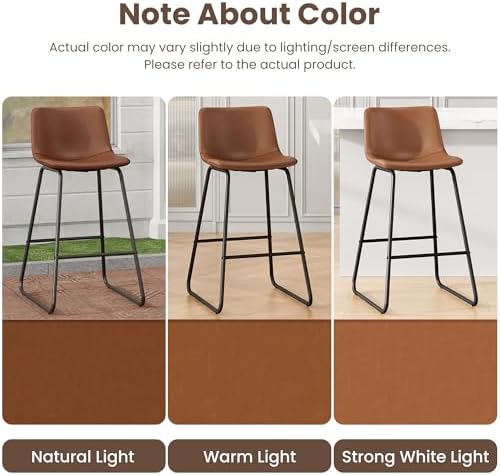 REONEY Bar Stool Set of 3, 26" Urban Faux Leather Counter Stool, Dark Brown