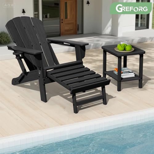 Patio Side Table, Small Rectangular HDPE Adirondack End Table for Outdoor Use in Pool, Garden, Lawn, Backyard,Black