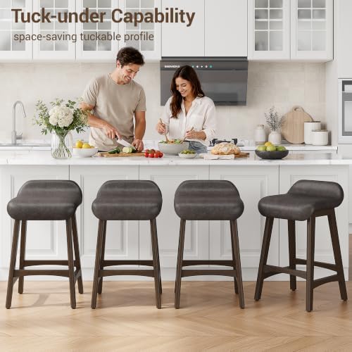 YaFiti 25.6" Counter Height Bar Stools Set of 2, Saddle Stools, Taupe Brown