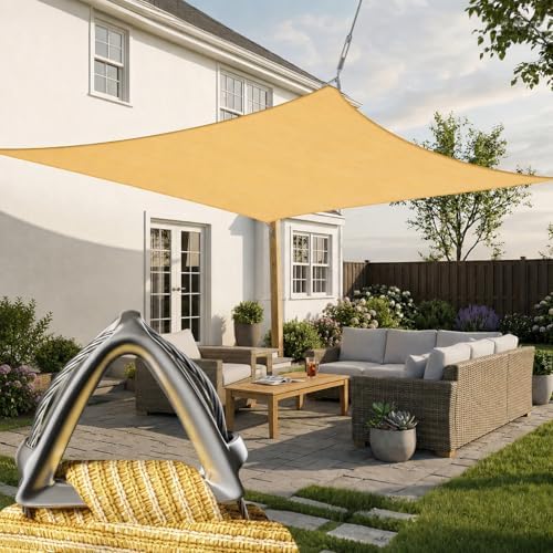 ShadeMart Heavy Duty 38' x 40' Beige Sun Shade Rectangle Pro Ring Customized Size Shade Sail, 260 GSM Commercial Grade UPF50 Sunshade, Reinforced Corners & Edges - 5 Years Warranty