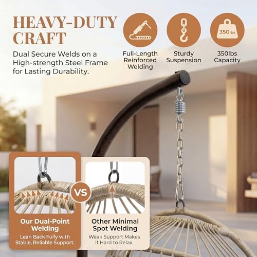 RADIATA Hanging Egg Chair Outdoor with Stand and Cover, Cream
