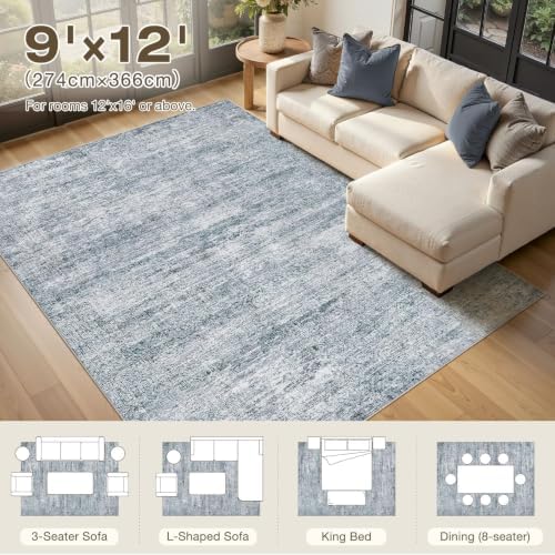 9x12 Rugs for Living Room: Washable Non Slip Navy Blue Area Rug