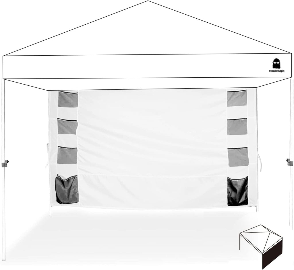 Sunshade Sidewall with Storage Net Bag for 10x10 Pop Up Canopy, Instant Waterproof Straight Leg Canopy Storage Function Sidewalls, 1 Pack Only (Spliceable, Black EVO)