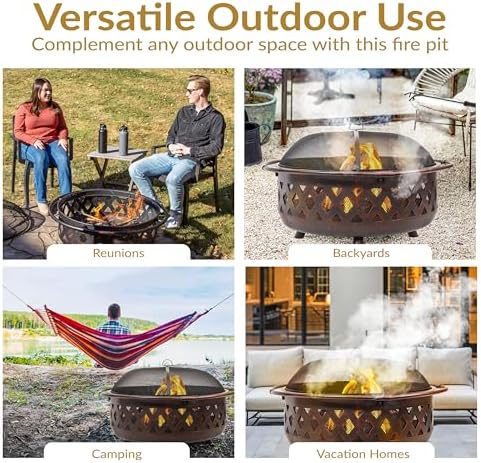 Sunnydaze Crossweave 36" Large Outdoor Fire Pit, Wood Burning, Round