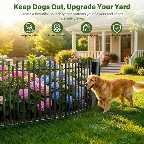 No Dig Decorative Garden Fence, 48in(H)×17.6ft(L), 8 Panels with Gate