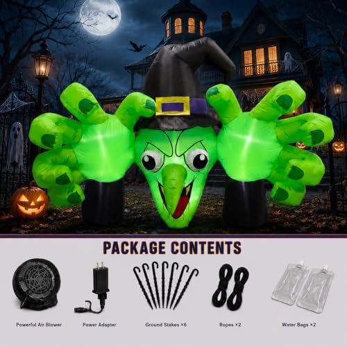6FT Giant Halloween Inflatables Wicked Witch with Huge Grabbing Hands, LED Halloween Blow Ups Decorations, Creepy Inflatable Halloween Decorations Outdoor for Yard, Lawn, Garden, Porch and Party