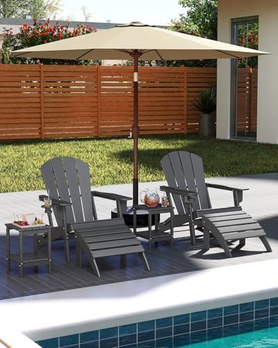 GREENVINES Folding Adirondack Chairs Set of 2 w/Cup Holder, HDPE, Grey