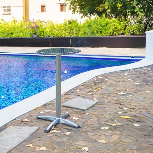BTEXPERT Aluminum Indoor Outdoor 23.75" Round Restaurant Bar Height 45" Table flip top, Patio Stainless Steel Silver Furniture 25.75" Base