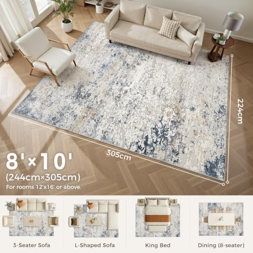 DMOYEST Area Rug Living Room Rugs 8x10 Washable Abstract Beige Blue Carpet