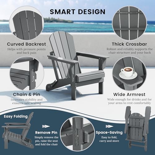 WO Home Furniture Laguna Folding Adirondack Chair, Gray