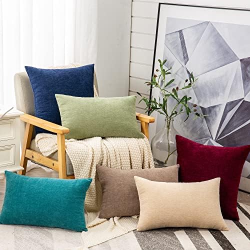 GAWAMAY Decorative Square Throw Pillow Covers 18"x18" Inch Set of 4, Super Soft Chenille Pillows Farmhouse Fall Pillowcase for Living Room Bedroom Sofa Couch Cushion Cover Navy Blue 45x45cm