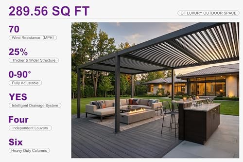 PURPLE LEAF Louvered Pergola 12' x 24', Adjustable Roof, Concealed Gutters