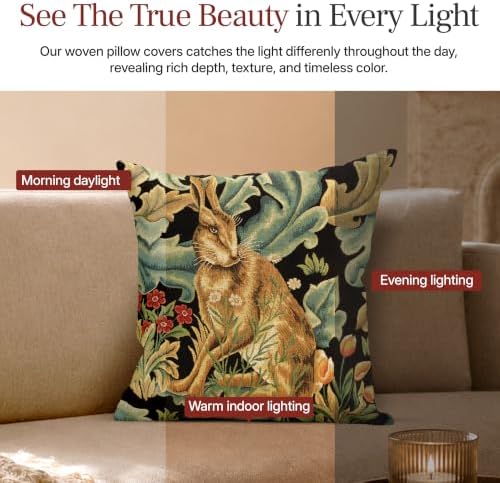 William Morris Brown Hare Hare Tapestry Throw Pillow Cover 18 x 18 in