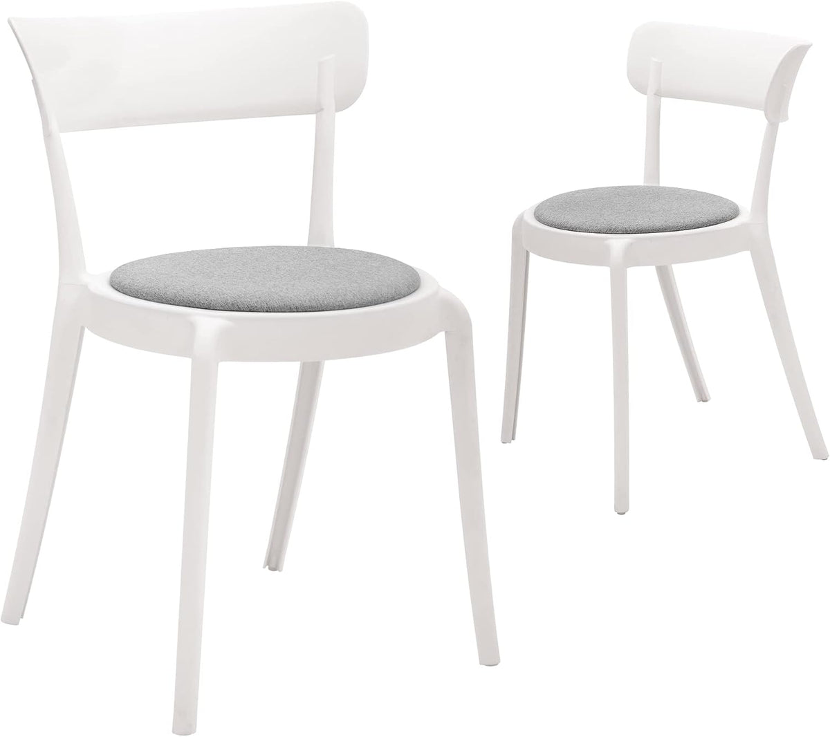 CangLong Armless Bistro Dining Chair-Set of 2, Premium Plastic with Upholstered Seat, White + Grey