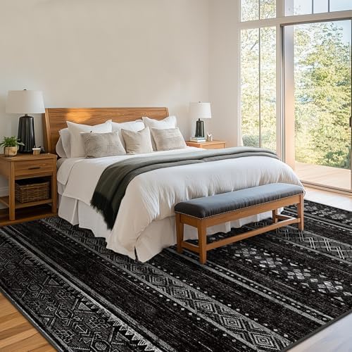 8x10 Washable Area Rugs for Living Room Boho Bedroom Rug Black/White
