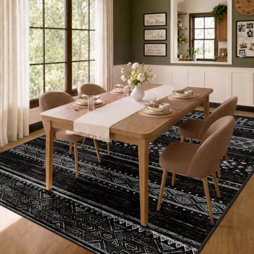 8x10 Washable Area Rugs for Living Room Boho Bedroom Rug Black/White
