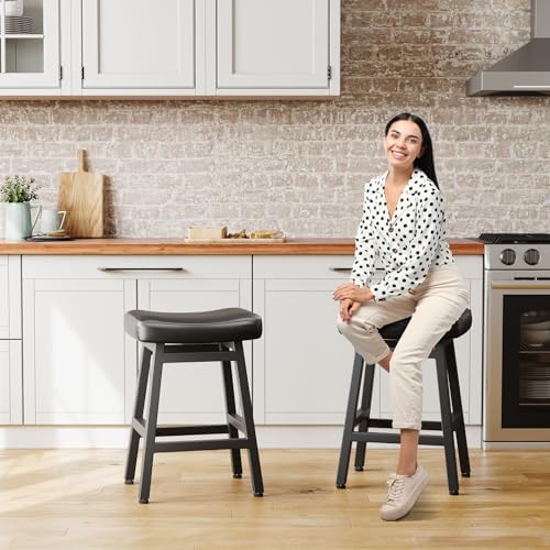 Raynesys 24 Inche Bonded Leather Counter Height Bar Stools Set of 2 Curved
