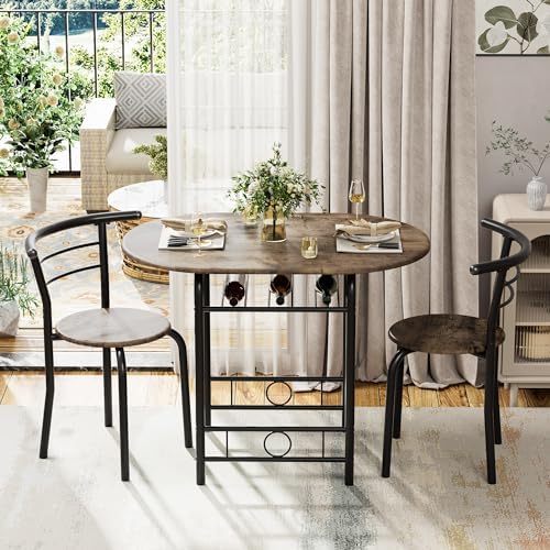 Flamaker Dining Table for 2, 3 Piece Round Table & Chair Set, Walnut