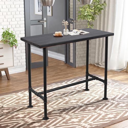 DIY Industrial Design Pipe Dining Table Casual Pub BAR Laptop Table Modern Studio Wood and Metal Rectangular Dining Table homeoffice Desk Breakfast high bar Table Walnut Desktop 47.3" × 23.6"