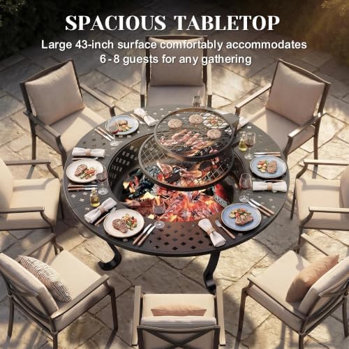 43" Fire Pit, 3 in 1 Firepit with Adjustable 2 Grills for Patio, Party