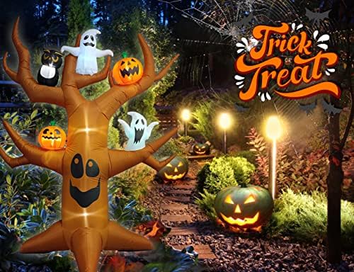 9ft Halloween Inflatable Ghost Tree Halloween Airblown Inflatable Outdoor Decor Blow up Yard Decor with RGB LED for Yard/Patio/Lawn/Garden (D)