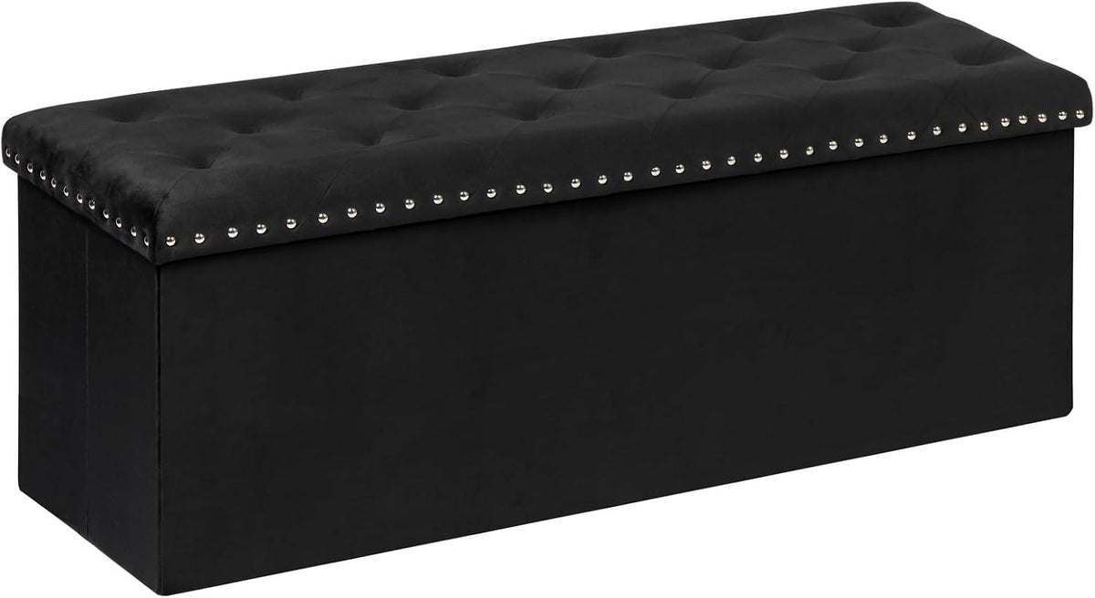 PINPLUS Folding Storage Ottoman Bench, Black Velvet