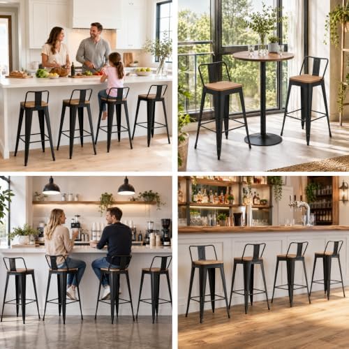 Yongchuang Metal Bar Stools Set of 4, 30" Black Bar Height Stools with Back