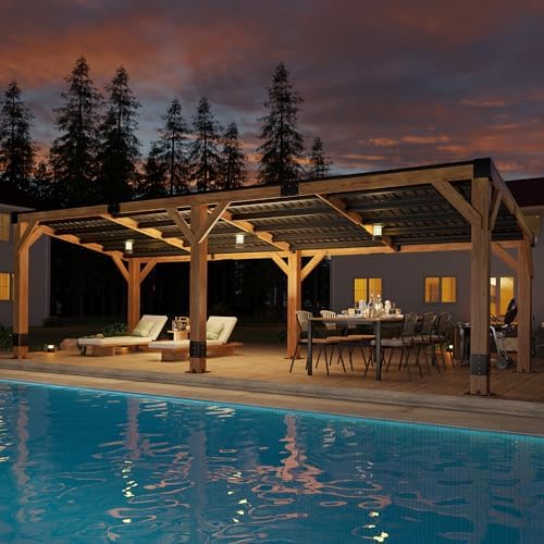 AMERLIFE 10x20FT Spruce Wood Hardtop Grill Gazebo with Sloped Roof