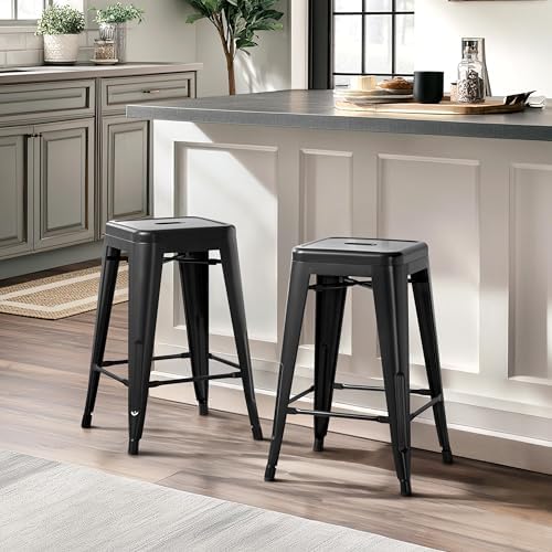 Yaheetech 24 Inch Metal Bar Stools Set of 4, Stackable Barstools, Black