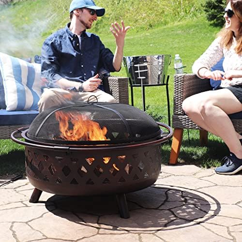 Sunnydaze Crossweave 36" Large Outdoor Fire Pit, Wood Burning, Round