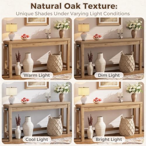 Cyclysio 63" Console Table with 2 AC Outlets & 3 USB Ports, Natural Oak