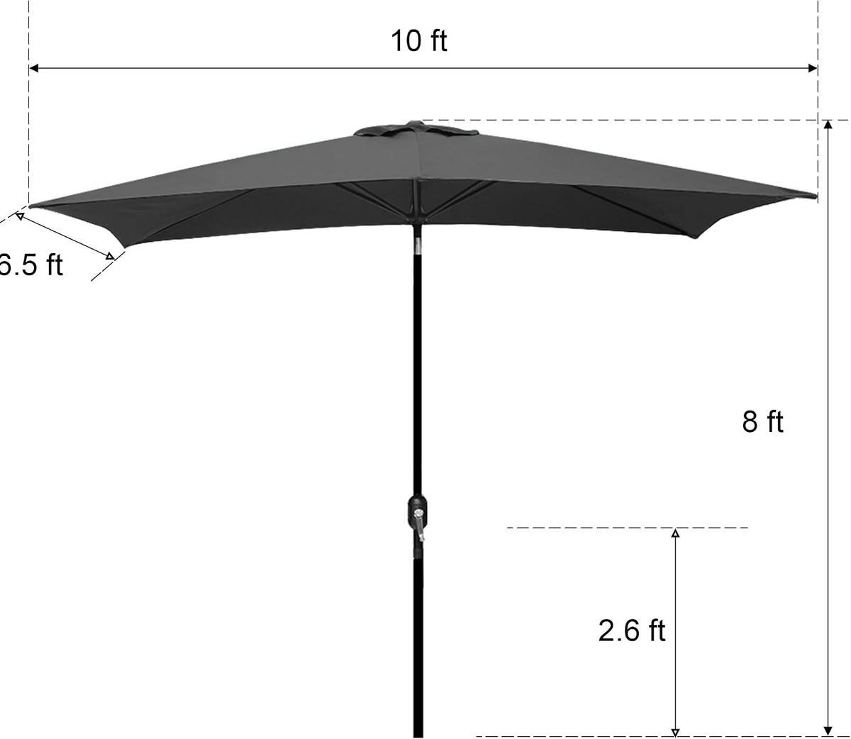 blissun rectangular patio umbrella, table market umbrella with, side view
