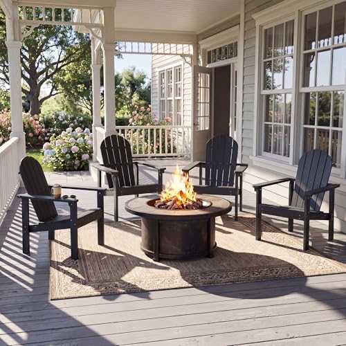 SERWALL HDPE Stackable Adirondack Chairs Set of 2,Space-Saving, Black